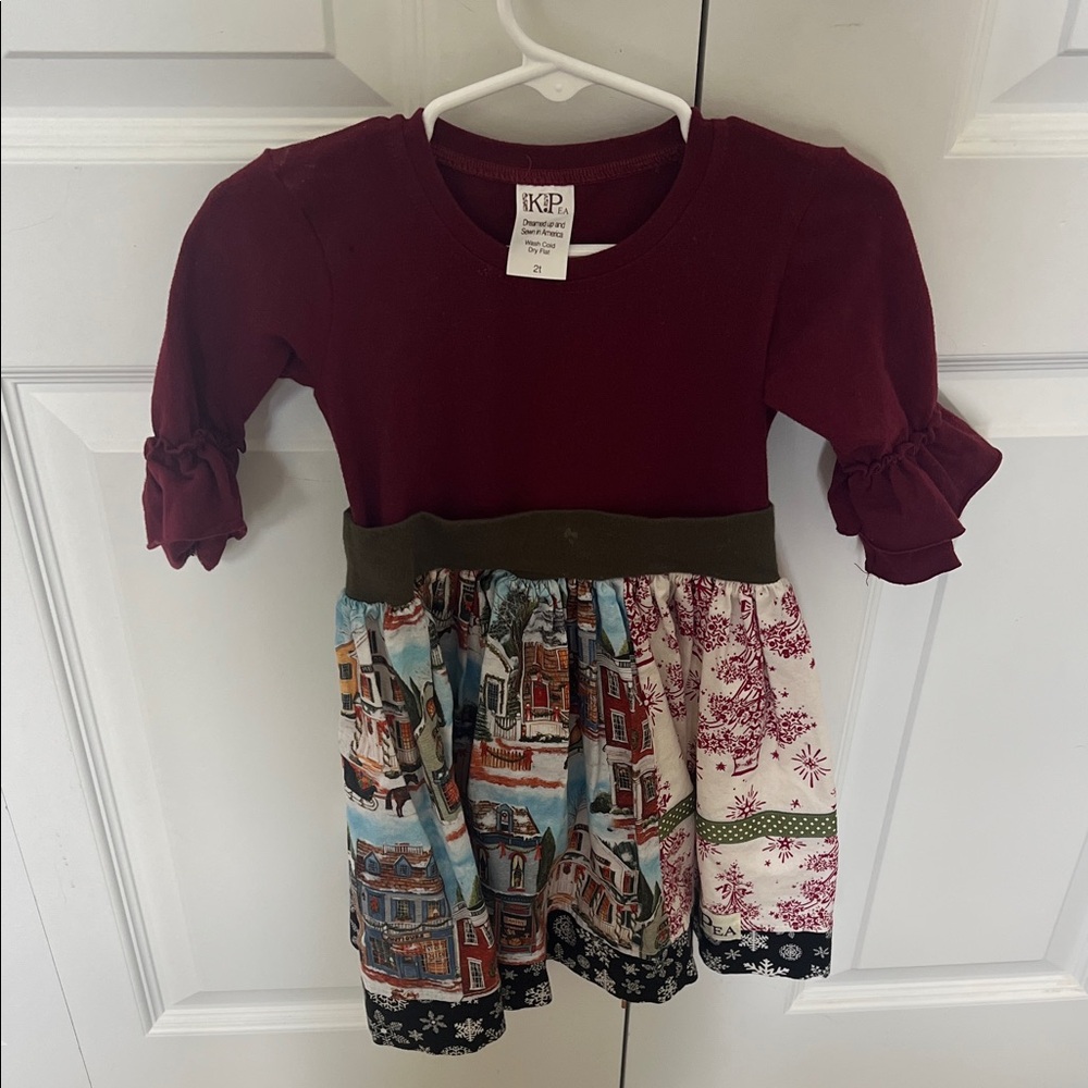 Charming Burgundy and Multicolor Kids Dress
